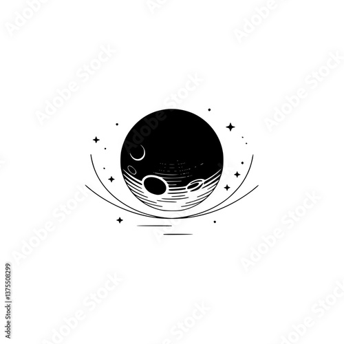 Minimalist Black Moon Illustration with Stars - Celestial Design