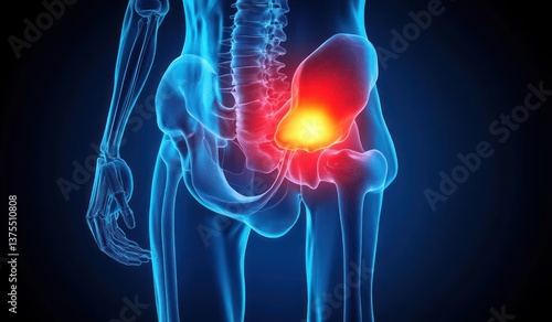 3D Medical Illustration of Hip Joint Inflammation Pain Human Anatomy Pelvis Skeleton