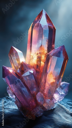 A stylized 3D gem with exaggerated facets and dynamic lighting, creating a dramatic effect.