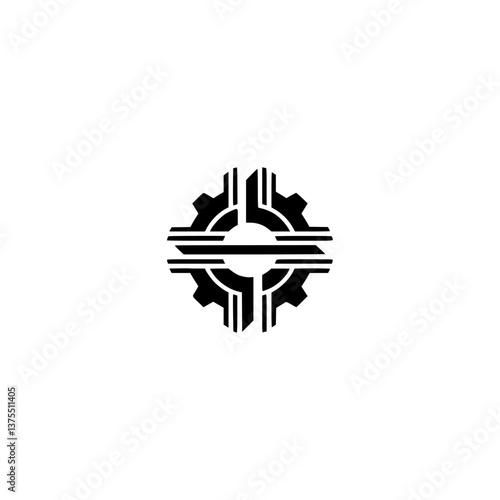 Tableau sur toile Minimalist Tech Gear Icon: Black and White, Modern Abstract Design