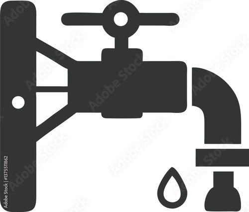 Faucet Spout Wall Mounted with Water Drop in Glyph Style on Transparent Background