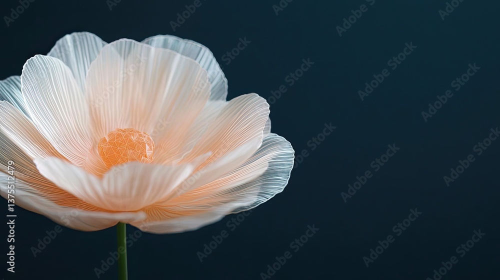 DNA plants and green biotechnology combination concept. Delicate peach flower with soft petals against a dark backdrop. DNA plants and green biotechnology combination concept. Delicate peach flower with soft petals against a dark backdrop.