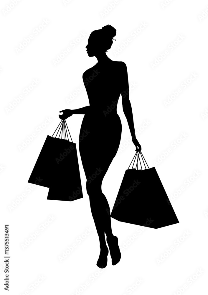 silhouette of a young woman with paper shopping bags - vector illustration silhouette of a young woman with paper shopping bags - vector illustration