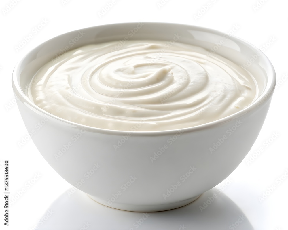 Fresh Greek Yogurt Swirl in Bowl, Isolated on White Background with Clipping Path Fresh Greek Yogurt Swirl in Bowl, Isolated on White Background with Clipping Path