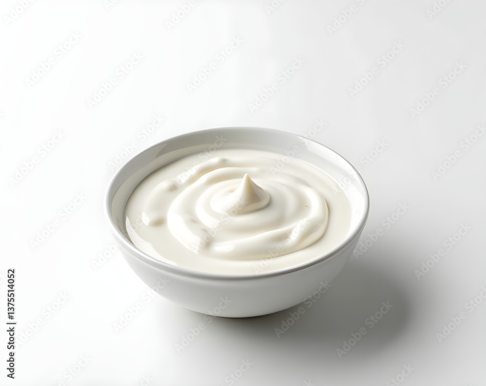 Fresh Greek Yogurt Swirl in Bowl, Isolated on White Background with Clipping Path Fresh Greek Yogurt Swirl in Bowl, Isolated on White Background with Clipping Path