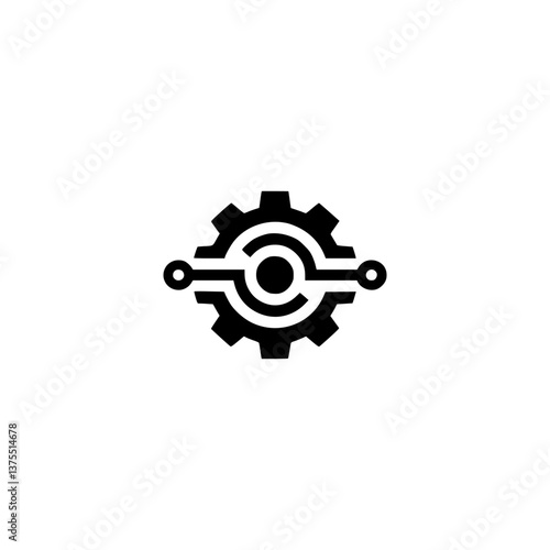 Tech Gear Icon: Minimalist Black Cogwheel Design