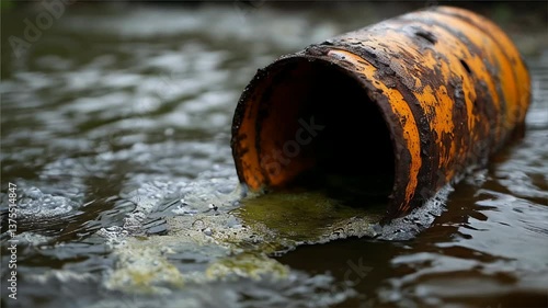 Wallpaper Mural Rusty barrel in a puddle. Concept of ecology, environmental pollution Torontodigital.ca