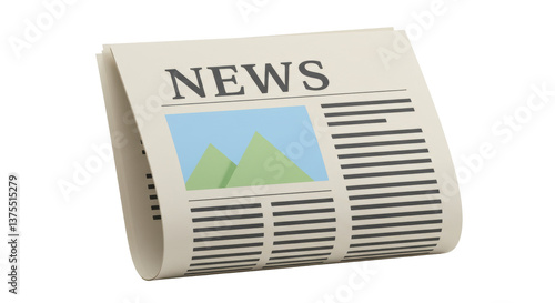 Isolated Folded Newspaper with News Headline