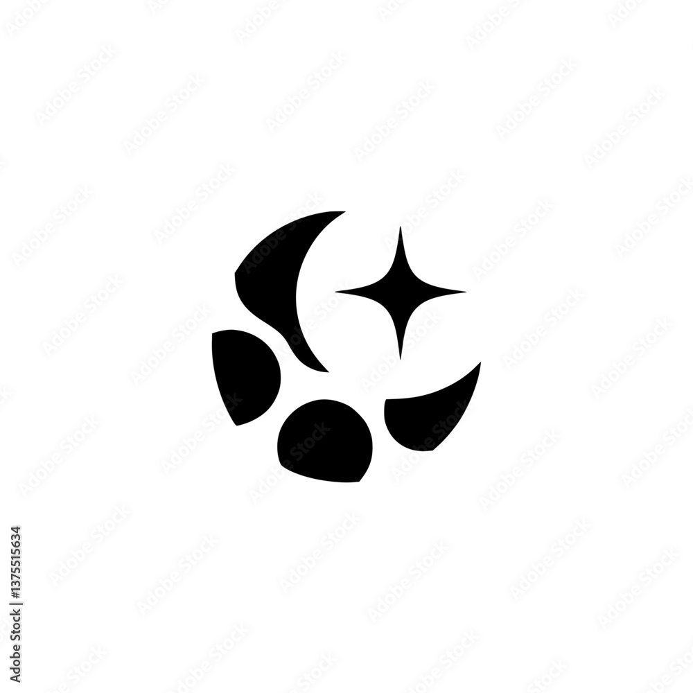 Abstract Black Paw Print & Celestial Elements, Minimalist Design Abstract Black Paw Print & Celestial Elements, Minimalist Design