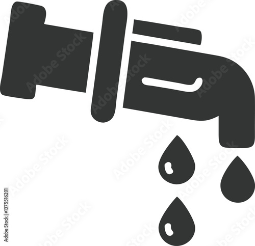 Gray Faucet with Dripping Water Drops Isolated on Transparent Background