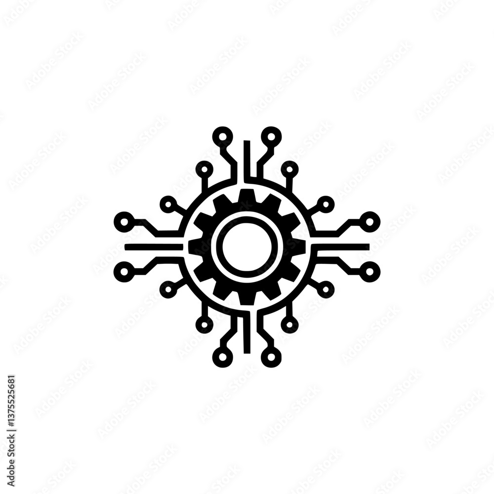 Tech Gear Icon: Circuit Board and Cogwheel Symbol Design Tech Gear Icon: Circuit Board and Cogwheel Symbol Design