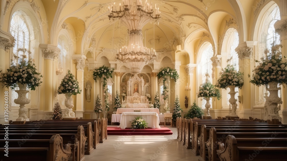 Fototapeta premium Interior view of a grand church featuring high,