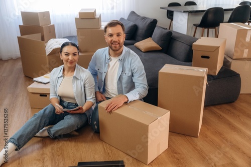 Happy couple moved into new house