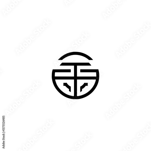 Minimalist Chinese Calligraphy Symbol of Happiness, Isolated on White