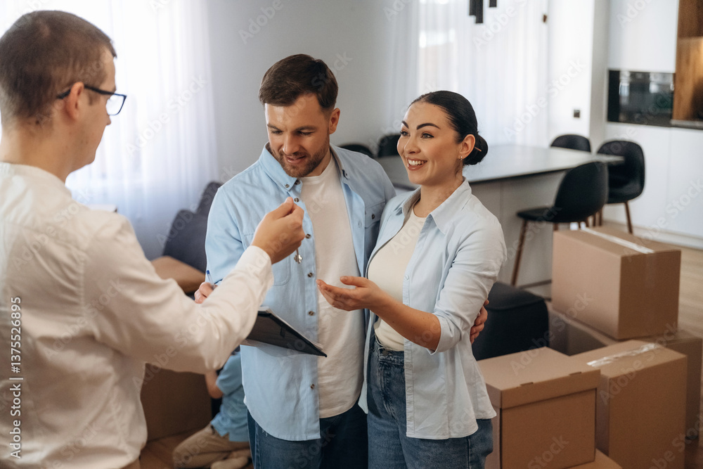 Couple are buying new house with the help of manager Couple are buying new house with the help of manager