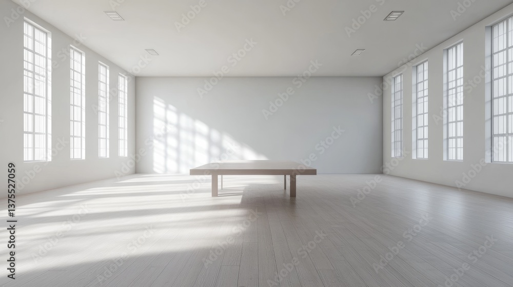 Fototapeta premium Adobe Dimension Interior: Empty White Office Building with Table in 3D Render