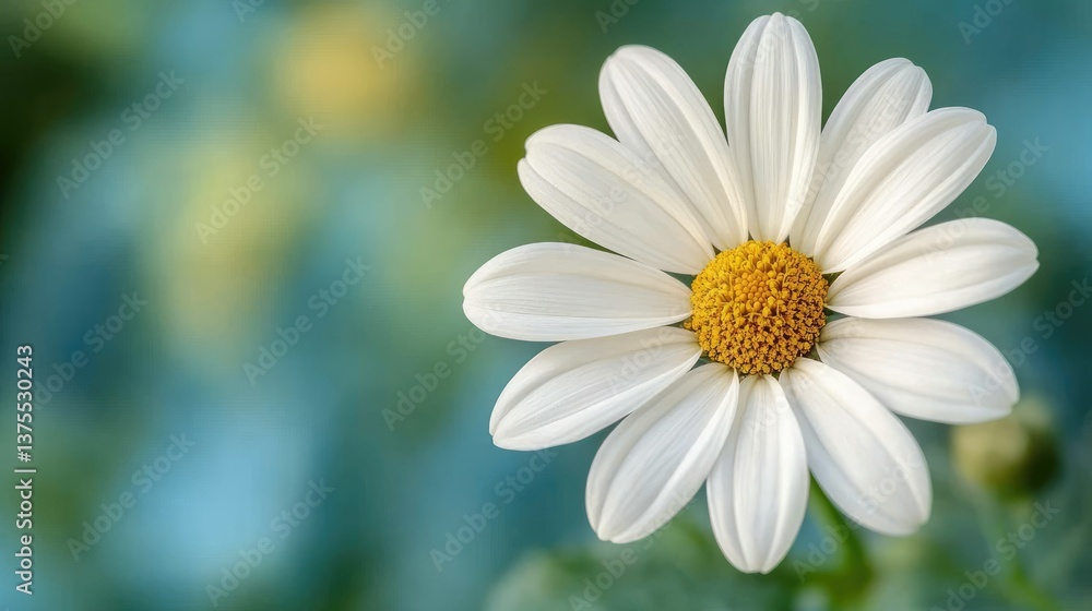 Close-up shot of a white flower in focus with a blurred green and blue background. Close-up shot of a white flower in focus with a blurred green and blue background.