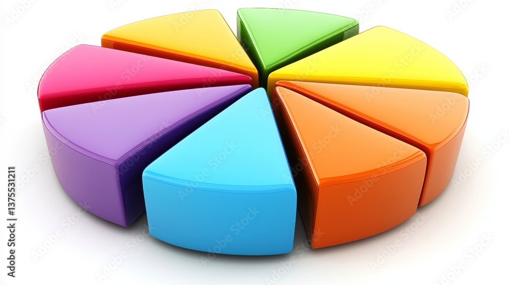 Obraz premium Colorful 3D Cartoon Pie Chart with Segments in Various Bright Shades