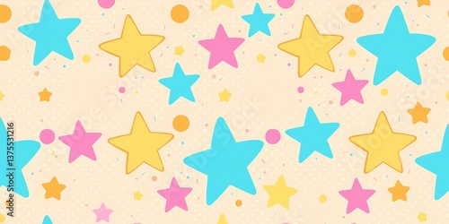 Seamless pastel star and dot pattern, simple vector design, print, textile