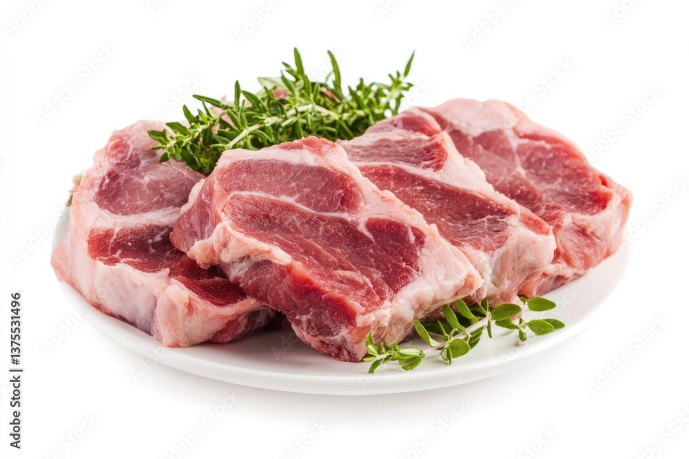 Almofada Isolated. Fresh Raw Pork Meat in Pink and Red Shades on White Background Almofada Isolated. Fresh Raw Pork Meat in Pink and Red Shades on White Background