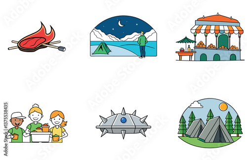 Camping Bundle. Mountaineers Everest Expedition Collection Icons