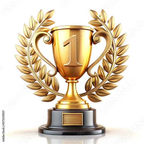 3d golden trophy cup first place award, victory prize