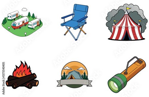 Camping Bundle. Cozy Cabin Woods Collection Icons