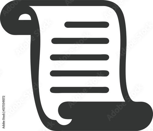 Curled Scroll Icon with List Style Paper and Transparent Background Design