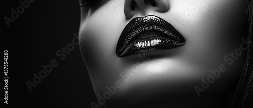 A powerful and artistic black and white image of a woman’s face, emphasizing her lips with high contrast and a minimalist composition