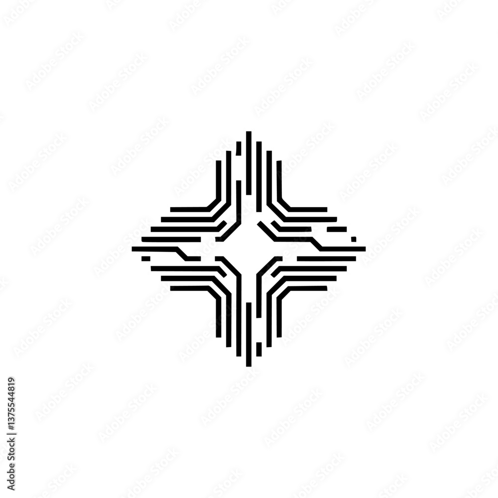 Minimalist Tech Logo: Circuit Board Cross on White Background Minimalist Tech Logo: Circuit Board Cross on White Background