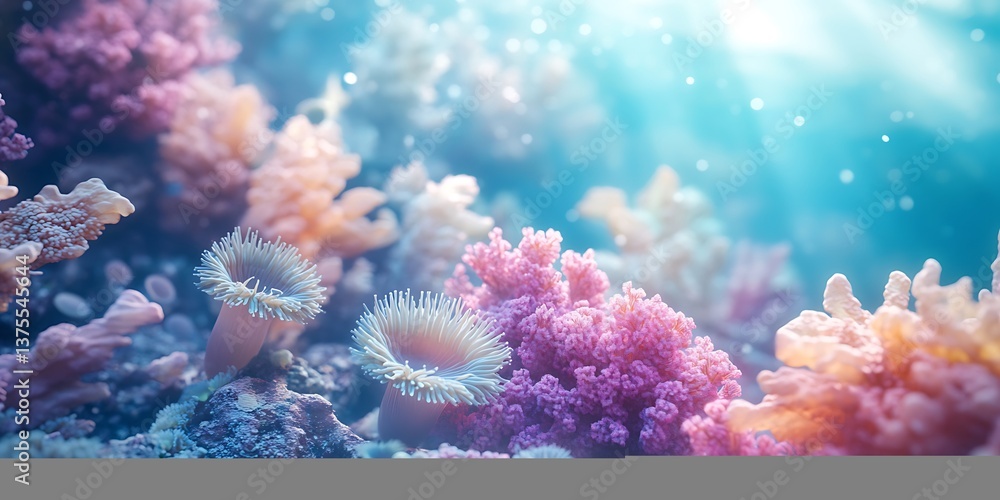 Fototapeta premium Underwater Floral Scene with Coral Blooms for Marine Aesthetics, Oceanic Fantasy, or Nature-Inspired Designs