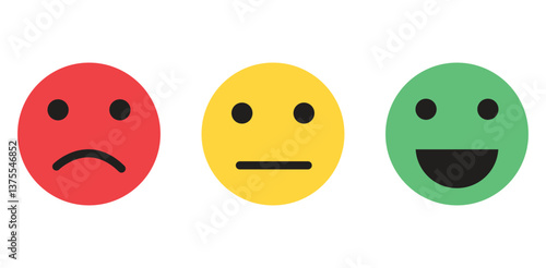 Stamp with happy, neutral and unhappy faces icons. Flat vector illustration on white background. 