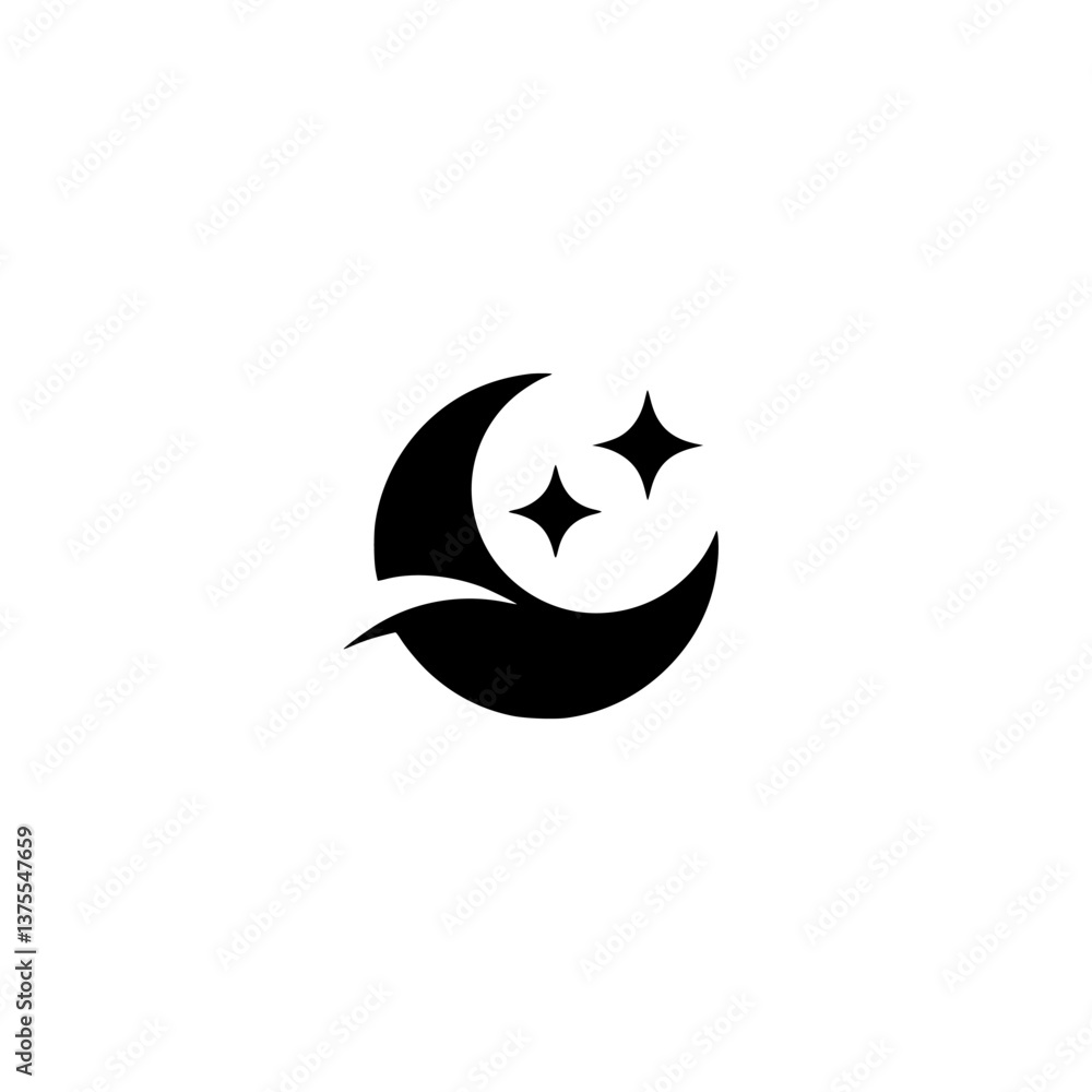 Minimalist Moon and Stars Logo Design, Black and White, Geometric Minimalist Moon and Stars Logo Design, Black and White, Geometric