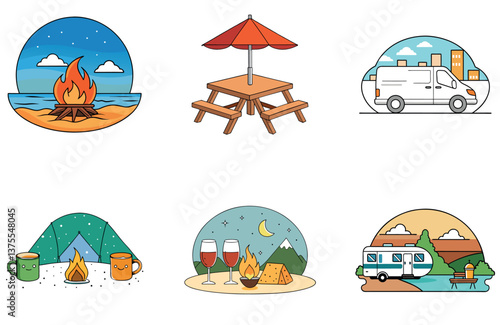 Camping Bundle. Abandoned Hospital Ruin Collection Icons