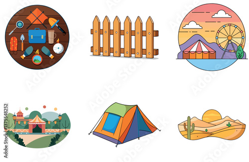 Camping Challenge. A Bundle of Discipline and Tactical Collection Icons