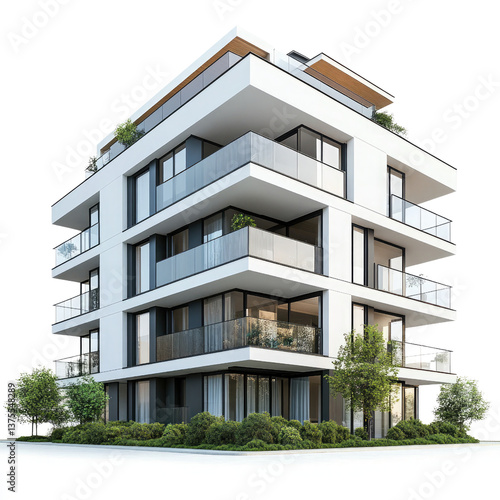 Valokuvatapetti A modern apartment building, a dream home nestled amidst lush greenery, showcasing sleek architecture and spacious balconies bathed in sunlight