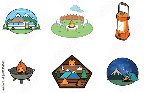 Camping Escape. A Bundle of Scenic and Coastal Collection Icons