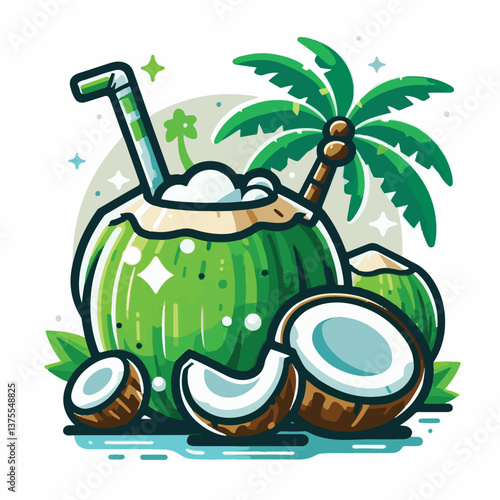coconut, isolated, exotic, background, tropical, food, leaf, palm, fresh, nature, healthy, green, natural, fruit, white, set, cut, collection, brown, coco, summer, half, ingredient, diet, organic, nut