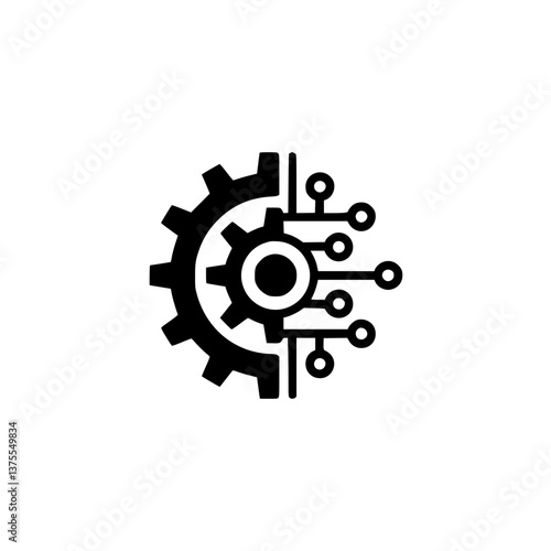 Gear and Circuitry Icon: Engineering and Technology Concept