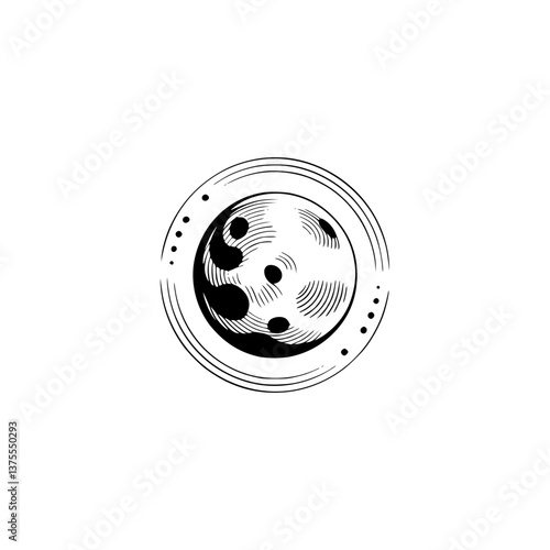 Minimalist Lunar Illustration: Celestial, Engraved Moon Graphic