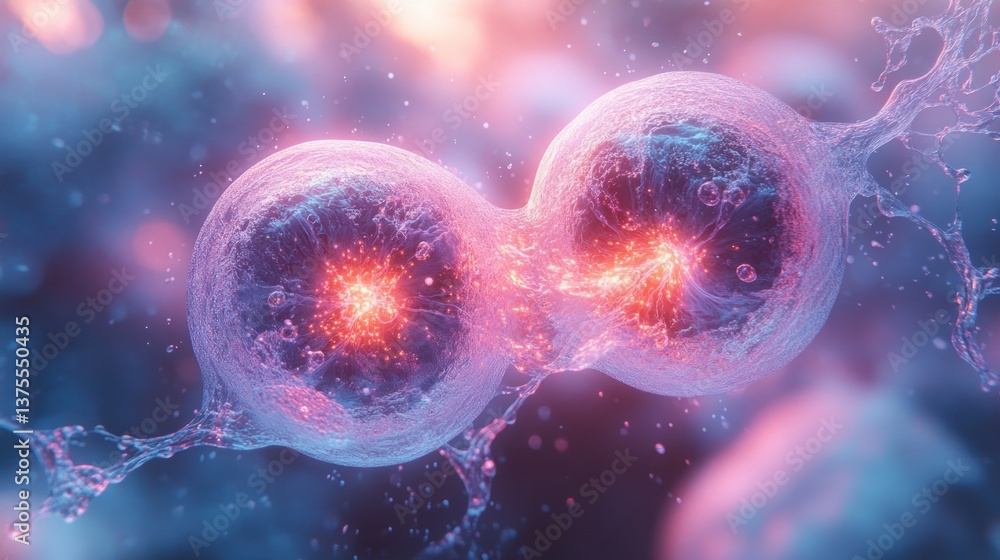 Cancer Cell Division and Genetic Mutations in Microscopy with Surreal Bioluminescent Effects Cancer Cell Division and Genetic Mutations in Microscopy with Surreal Bioluminescent Effects