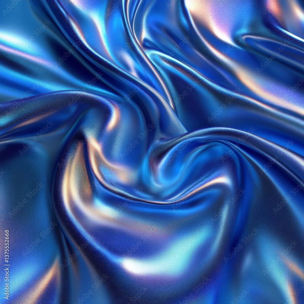 Obraz premium Shimmering Depths: Abstract Waves of Iridescent Blue Fabric with Metallic Accents and Subtle Texture