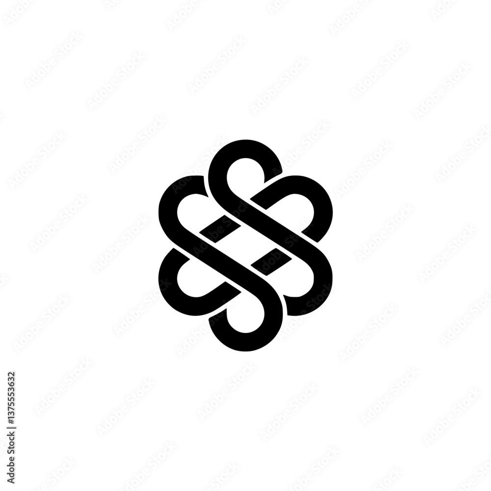 Fototapeta premium Abstract Infinity Symbol Logo - Black on White, Minimalist Design