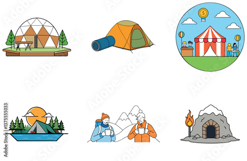 Camping Kindness. A Bundle of Generosity and Community Collection Icons