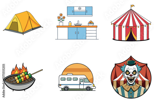 Camping Feast. A Bundle of Smoky and Savory Collection Icons