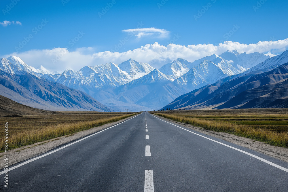 Naklejka premium View of road leading towards snowy mountains