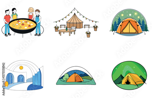Camping Feast. A Bundle of Grilled and Savory Collection Icons