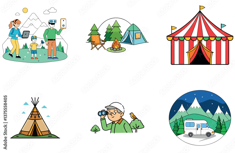 Camping Journey. A Bundle of Freedom and Scenic Collection Icons Camping Journey. A Bundle of Freedom and Scenic Collection Icons