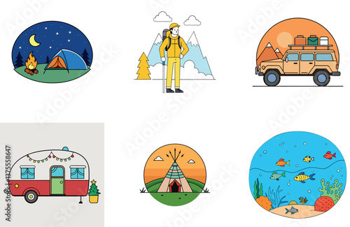 Camping Activism. A Bundle of Courage and Sustainability Collection Icons