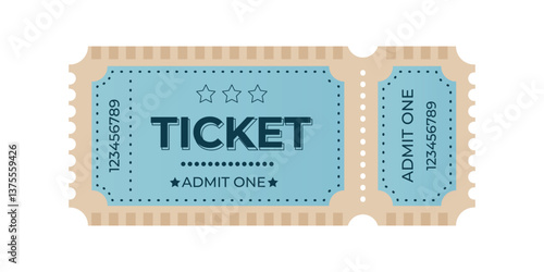 Vintage ticket showcasing admit one design with a blue background and perforated edges